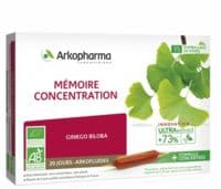 Arkofluide Bio Ultraextract Solution Buvable Mémoire Concentration 20 Ampoules/10Ml - Arkopharma