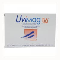 Uvimag B6, Solution Buvablemagnésium Glycérophosphate + Pyridoxine - 20 Ampoule(S) en Verre Jaune(Brun) de 10 Ml