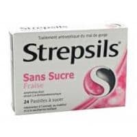 Strepsils Fraise Sans Sucre, Pastille Édulcorée à l'Isomalt, Au Maltitol et à la Saccharine Sodiqueamylmétacrésol + Alcool Dichloro-2,4 Benzylique