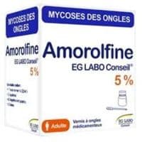 Amorolfine Eg Labo Conseil 5 %, Vernis à Ongles Médicamenteuxamorolfine - 1 Flacon(S) en Verre de 2,5 Ml Avec Nécessaire(S) (30 Limes, 60 Lingettes Nettoyantes, 30 Spatules)