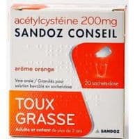 Acetylcysteine Sandoz Conseil 200 Mg Glé Solution Buvable en Sachet-Dose 20Sach/1Gacétylcystéine - 20 Sachet(S)-Dose(S) Papier Polyéthylène Aluminium de 1 G