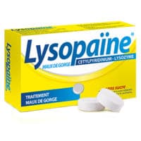 Lysopaïne Cetylpyridinium Lysozyme Comprimés à Sucer Maux de Gorge Sans Sucre Édulcoré Au Sorbitol et à la Saccharine 2T/18Cétylpyridinium Chlorure ; Lysozyme Chlorhydrate