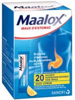 Maalox Maux D'Estomac Hydroxyde D'Aluminium/Hydroxyde de Magnesium 460 Mg/400 Mg, Suspension Buvable en Sachetmagnésium Hydroxyde + Hydroxyde D'Aluminium - 20 Sachet(S) Polytéréphtalate (Pet) Aluminiu