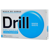 Drill Sans Sucre, Pastille Édulcorée à l'Aspartam et à l'Isomaltchlorhexidine + Tétracaïne