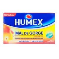 Humex Mal de Gorge Lidocaine/Alcool Dichlorobenzylique/Amylmetacresol 2 Mg/1,2 Mg/0,6 Mg Menthe, Pastilleamylmétacrésol + Alcool Dichloro-2,4 Benzylique + Lidocaïne - Humer