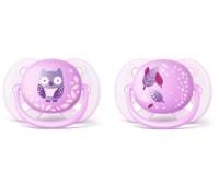Avent Sucette Ultra Douce Silicone 0-6 Mois Hibou/Feuille B/2