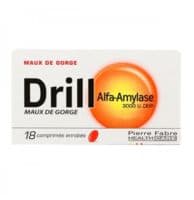 Drill Maux de Gorge Alfa Amylase 3000 U.Ceip, Comprimé Enrobéalpha-Amylase - 1 Plaquette(S) Thermoformée(S) Pvc Pvdc Aluminium de 18 Comprimé(S)