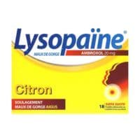 Lysopaïne Maux de Gorge Ambroxol Citron 20 Mg Sans Sucre, Pastille Édulcorée Au Sorbitol et Au Sucraloseambroxol