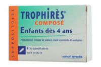 Trophires Compose Enfants, Suppositoireparacétamol + Eucalyptus + Ténoate de Sodium - Plaquette(S) Thermoformée(S) Polyéthylène Pvc de 8 Suppositoire(S)