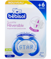 Bébisol Slim Sucette Réversible Physiologique Silicone Jour +6Mois Bleu T2 - Bebisol